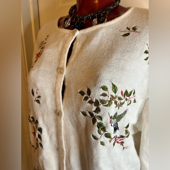 VTG National Wildlife Federation Floral White Cardigan -size XL - Button Down - Picture 6 of 9